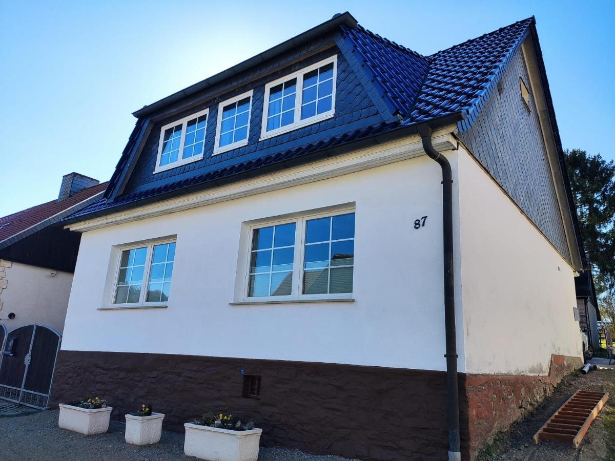 Güntersberge Ferienhaus Blaue Blume Mit 11 Kw Ladestation, Kamin, Terrasse, Eingezaeuntem Garten, Sauna, Wlan, Netflix, 2 Hunde Willkommen! מראה חיצוני תמונה